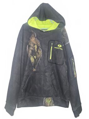 Mossy Oak Youth Hoodie with Neon Green Lining and Zippered Pockets